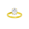 A front view of the Oval cut diamond engagement ring in 14k yellow gold with a plain band and solitaire setting