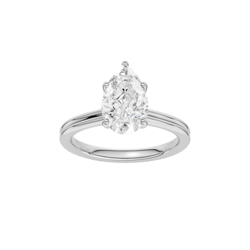A front view of the Pear cut diamond engagement ring in 14k white gold with a plain band and solitaire setting