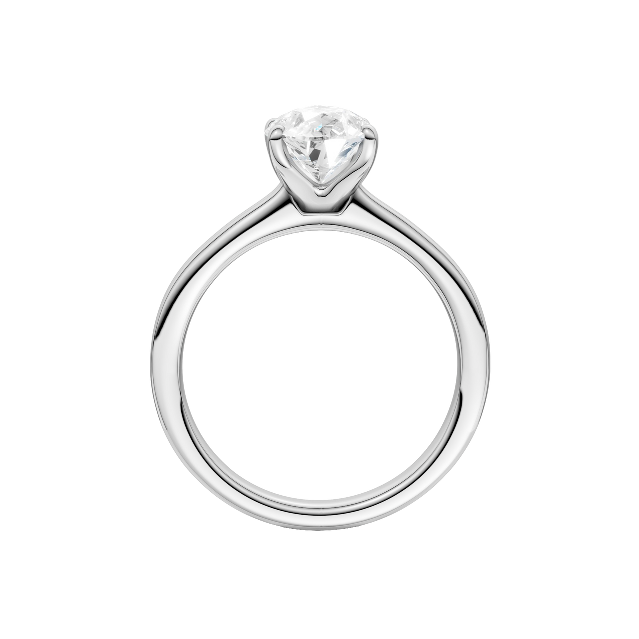 A profile view of the Pear cut diamond engagement ring in 14k white gold with a plain band and solitaire setting