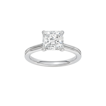 A front view of the Princess cut diamond engagement ring in 14k white gold with a plain band and solitaire setting