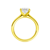 A profile view of the Princess cut diamond engagement ring in 14k yellow gold with a plain band and solitaire setting