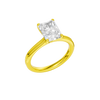 A three-quarter view of the Radiant cut diamond engagement ring in 14k yellow gold with a plain band and solitaire setting