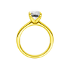 A profile view of the Radiant cut diamond engagement ring in 14k yellow gold with a plain band and solitaire setting