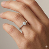 Round cut diamond engagement ring in 14k white gold with a plain band and solitaire setting on a hand
