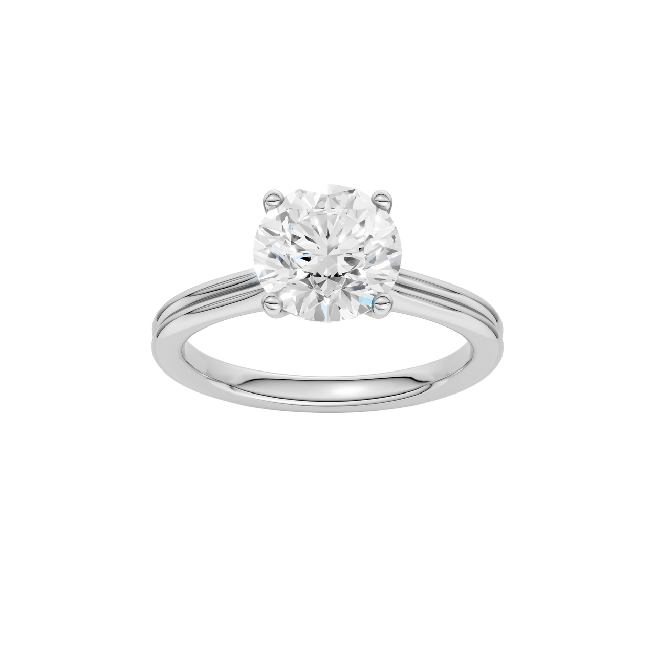 A front view of the Round cut diamond engagement ring in platinum with a plain band and solitaire setting