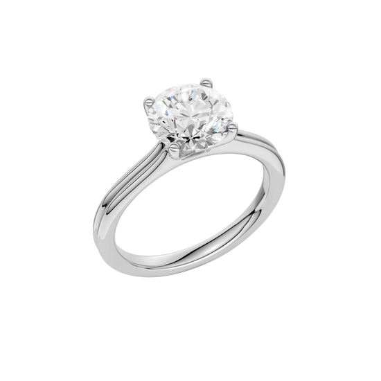 A three-quarter view of the Round cut diamond engagement ring in 14k white gold with a plain band and solitaire setting