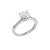 A three-quarter view of the Round cut diamond engagement ring in platinum with a plain band and solitaire setting