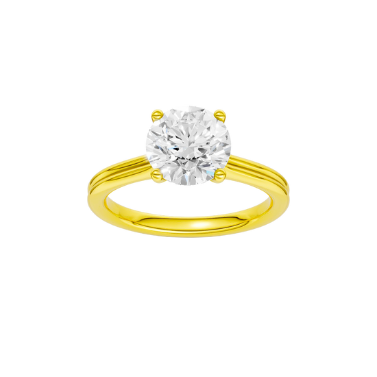 A front view of the Round cut diamond engagement ring in 14k yellow gold with a plain band and solitaire setting