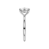Side view of the Elongated cushion cut diamond engagement ring in platinum with a plain band and solitaire setting