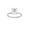 Front view of the Elongated cushion cut diamond engagement ring in platinum with a plain band and solitaire setting