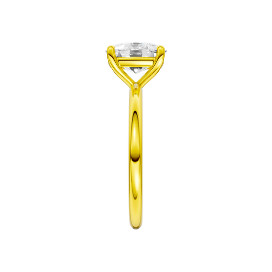 Side view of the Elongated cushion cut diamond engagement ring in 14k white gold with a plain band and solitaire setting