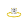 Front view of the Elongated cushion cut diamond engagement ring in 14k yellow gold with a plain band and solitaire setting