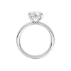 A profile view of the Elongated cushion cut diamond engagement ring in platinum with a plain band and solitaire setting