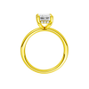 A profile view of the Emerald cut diamond engagement ring in 14k yellow gold with a plain band and solitaire setting