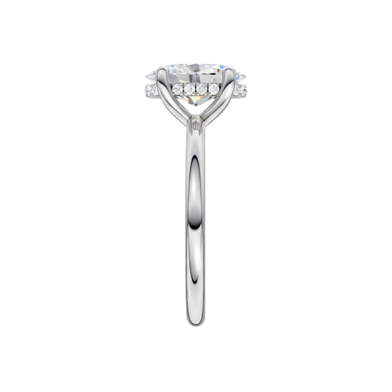 A side view of the Oval cut diamond engagement ring in 14k white gold with a plain band and solitaire setting