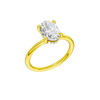 A three-quarter view of the Oval cut diamond engagement ring in 14k yellow gold with a plain band and solitaire setting