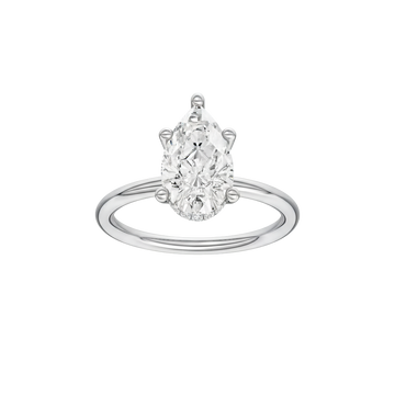 A front view of the Pear cut diamond engagement ring in 14k white gold with a plain band and solitaire setting