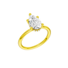 A three-quarter view of the Pear cut diamond engagement ring in 14k yellow gold with a plain band and solitaire setting