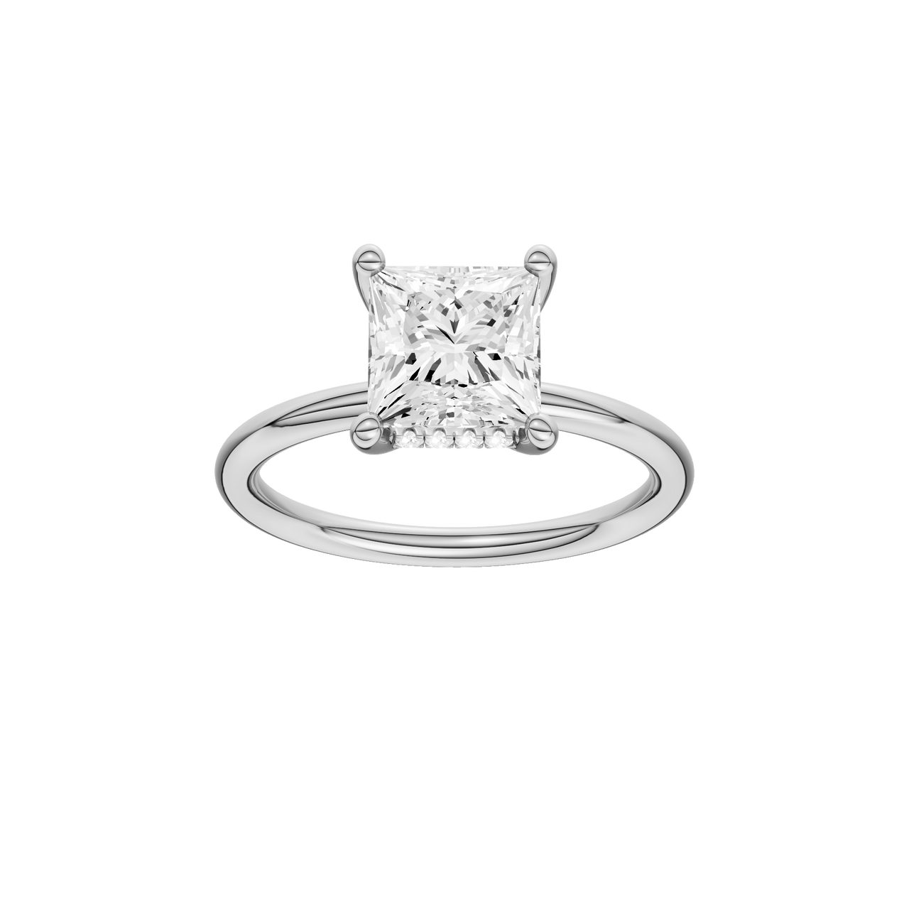 A front view of the Princess cut diamond engagement ring in 14k white gold with a plain band and solitaire setting