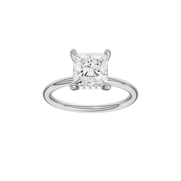 A front view of the Princess cut diamond engagement ring in 14k white gold with a plain band and solitaire setting