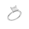 A three-quarter view of the Princess cut diamond engagement ring in platinum with a plain band and solitaire setting