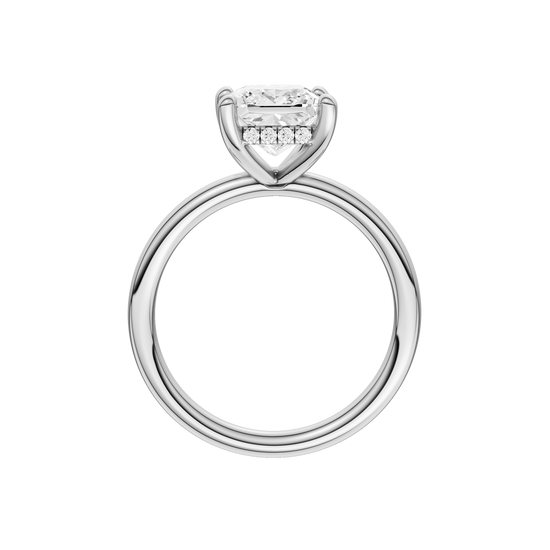 A profile view of the Princess cut diamond engagement ring in 14k white gold with a plain band and solitaire setting