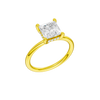 A three-quarter view of the Princess cut diamond engagement ring in 14k yellow gold with a plain band and solitaire setting