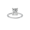 A front view of the Radiant cut diamond engagement ring in platinum with a plain band and solitaire setting
