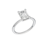 A three-quarter view of the Radiant cut diamond engagement ring in platinum with a plain band and solitaire setting