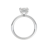 A profile view of the Radiant cut diamond engagement ring in 14k white gold with a plain band and solitaire setting
