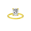 A front view of the Radiant cut diamond engagement ring in 14k yellow gold with a plain band and solitaire setting