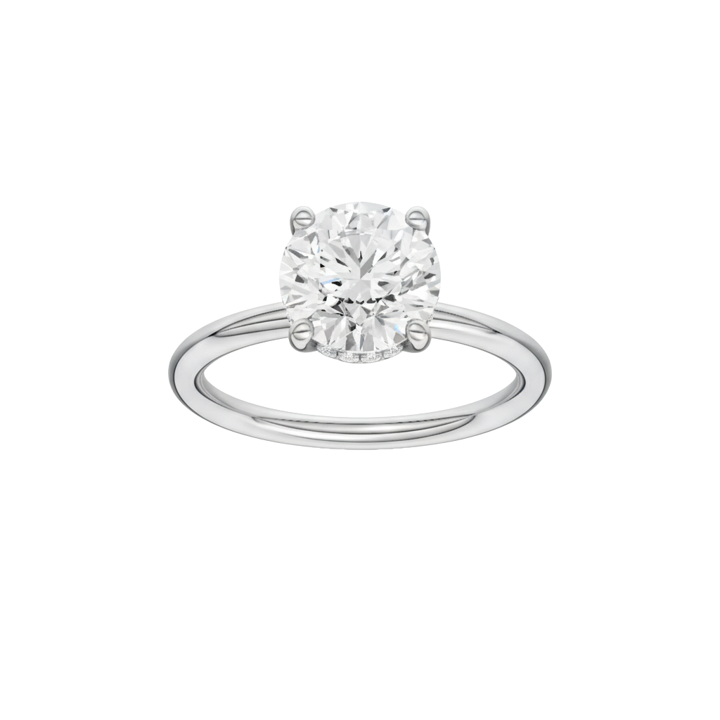 A front view of the Round cut diamond engagement ring in 14k white gold with a plain band and solitaire setting