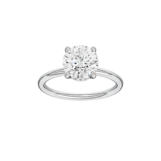 A front view of the Round cut diamond engagement ring in 14k white gold with a plain band and solitaire setting