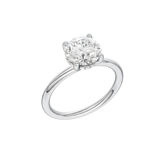 A three-quarter view of the Round cut diamond engagement ring in 14k white gold with a plain band and solitaire setting