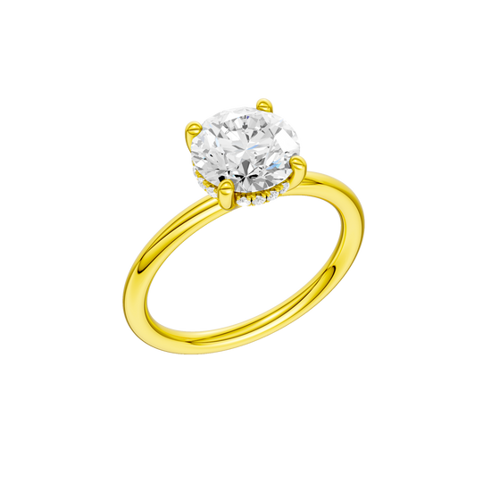 A three-quarter view of the Round cut diamond engagement ring in 14k yellow gold with a plain band and solitaire setting