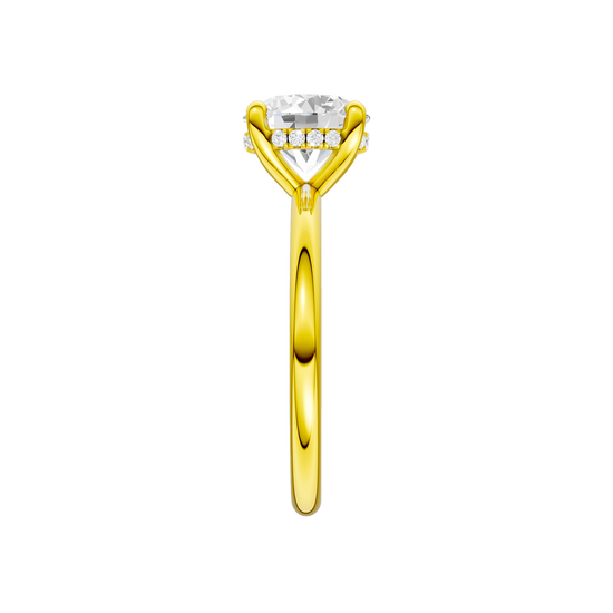 A side view of the Round cut diamond engagement ring in 14k yellow gold with a plain band and solitaire setting
