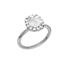 A three-quarter view of the elongated cushion cut diamond engagement ring in 14k white gold with a plain band and solitaire setting