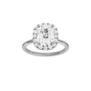 A front view of the elongated cushion cut diamond engagement ring in platinum with a plain band and solitaire setting