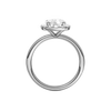 A profile view of the elongated cushion cut diamond engagement ring in platinum with a plain band and solitaire setting