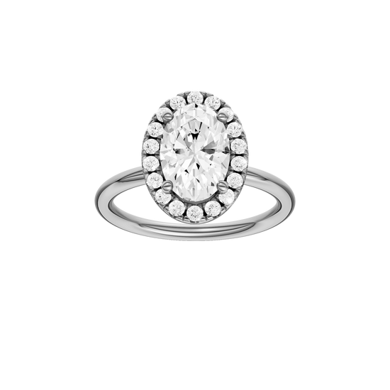 A front view of the Oval cut diamond engagement ring in platinum with a plain band and solitaire setting