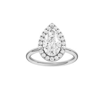 A front view of the Pear cut diamond engagement ring in 14k white gold with a plain band and solitaire setting