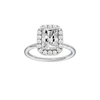 A front view of the Radiant cut diamond engagement ring in platinum with a plain band and solitaire setting