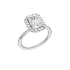 A three-quarter view of the Radiant cut diamond engagement ring in 14k white gold with a plain band and solitaire setting