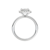 A profile view of the Radiant cut diamond engagement ring in platinum with a plain band and solitaire setting