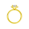 A profile view of the Radiant cut diamond engagement ring in 14k yellow gold with a plain band and solitaire setting