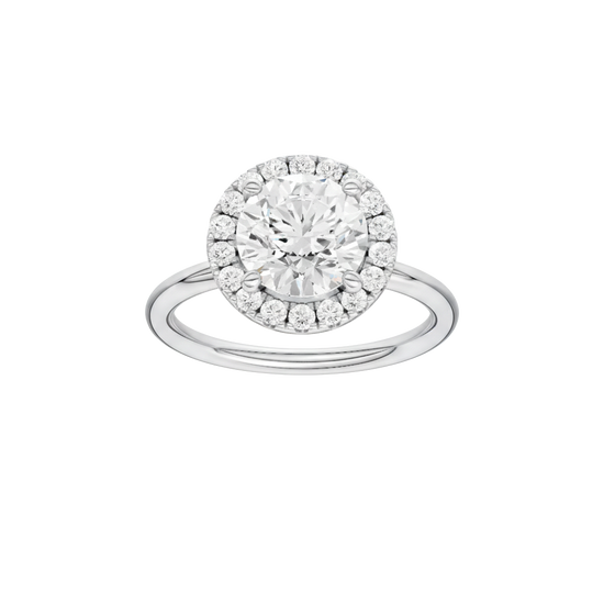 A front view of the Round cut diamond engagement ring in 14k white gold with a plain band and solitaire setting