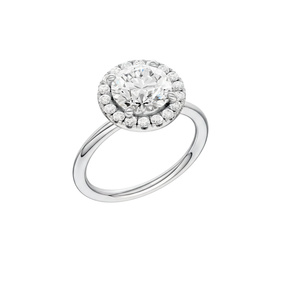 A three-quarter view of the Round cut diamond engagement ring in 14k white gold with a plain band and solitaire setting