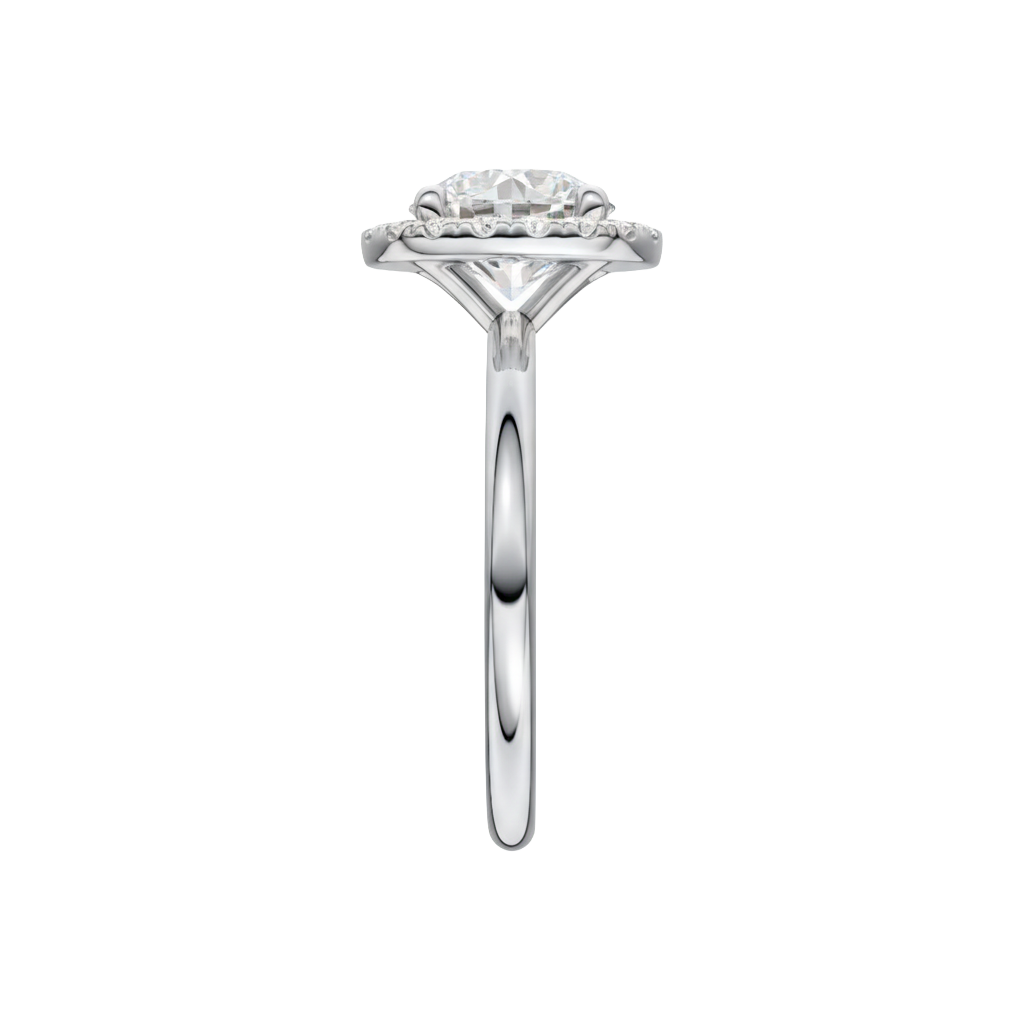 A side view of the Round cut diamond engagement ring in 14k white gold with a plain band and solitaire setting