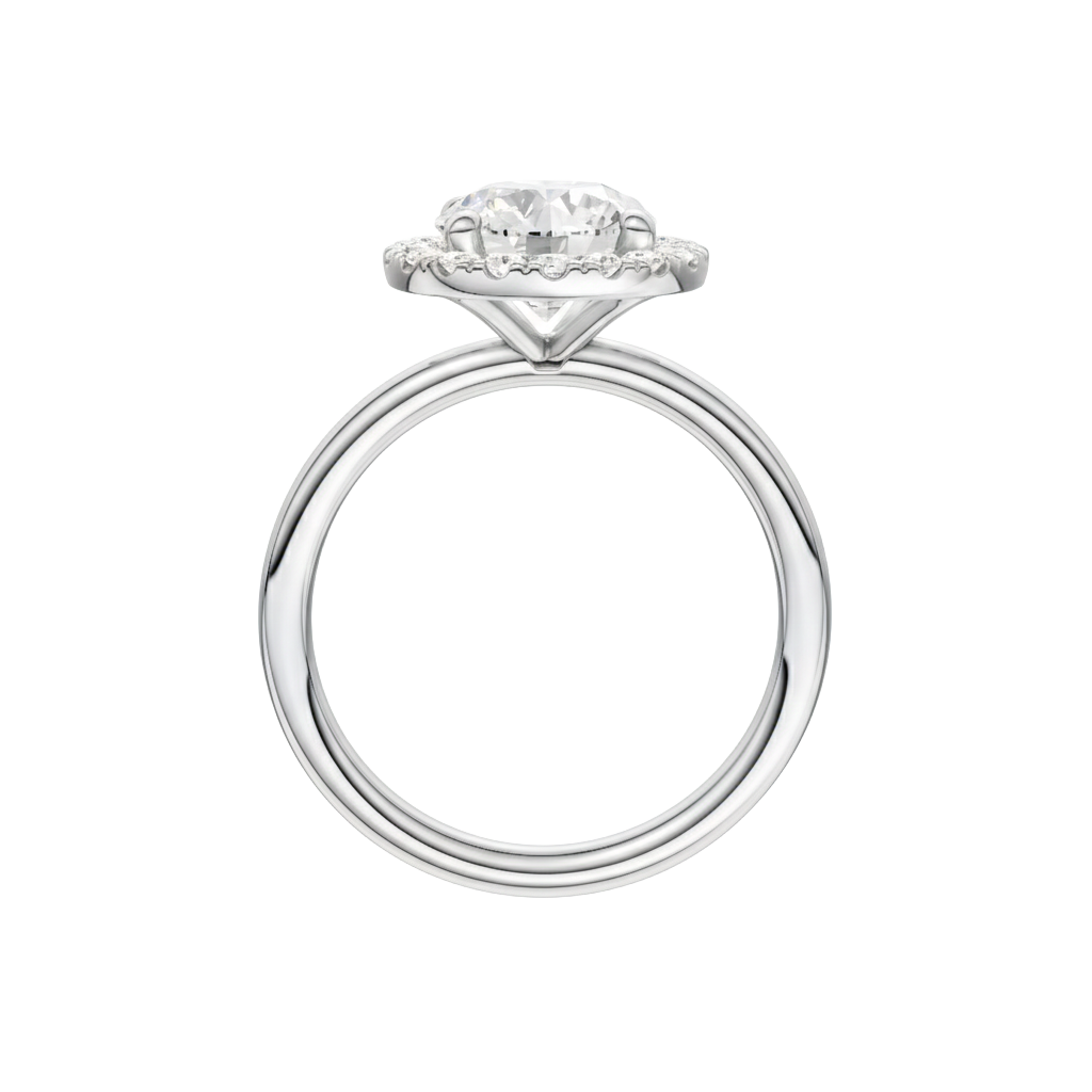 A profile view of the Round cut diamond engagement ring in 14k white gold with a plain band and solitaire setting