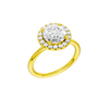 A three-quarter view of the Round cut diamond engagement ring in 14k yellow gold with a plain band and solitaire setting